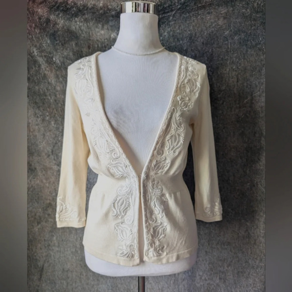 WHBM Ivory Cardigan Embellished Silk Embroidery Beaded Wedding - Picture 1 of 7